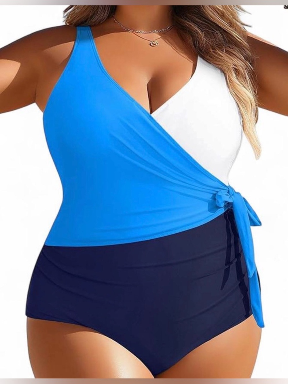 Yonique OnePiece Swimsuit Sz18W Wrap/w Tie Full Coverage Tummy Control Feminine